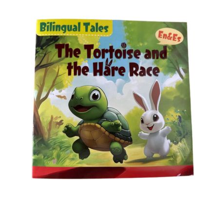 Dwujęzyczna książka- angielski, hiszpański. The tortoise and the hare race