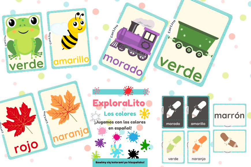 Kolory po hiszpańsku – Zestaw Fiszek do Druku (6 wersji)