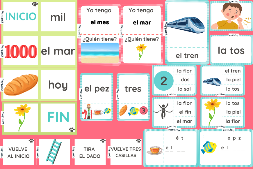 Wyrazy jednosylabowe - pakiet gier i zabaw po hiszpańsku